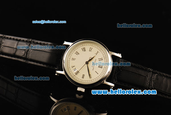 Patek Philippe Calatrava Automatic with Beige Dial and Black Leather Strap - Click Image to Close